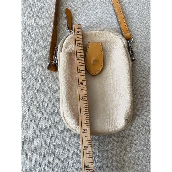 Divina Firenze Leather Crossbody Mini Zipper Bag Camel Brown Ivory Classic Purse - Picture 10 of 10